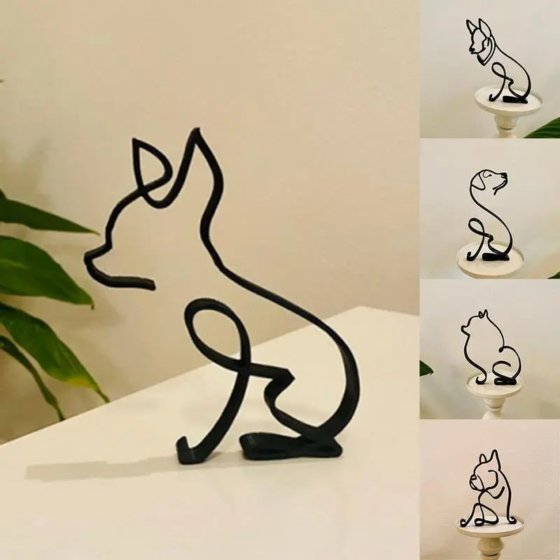 Simple Metal Abstract Dog Art Sculpture Home Decoration for Party Office Desk