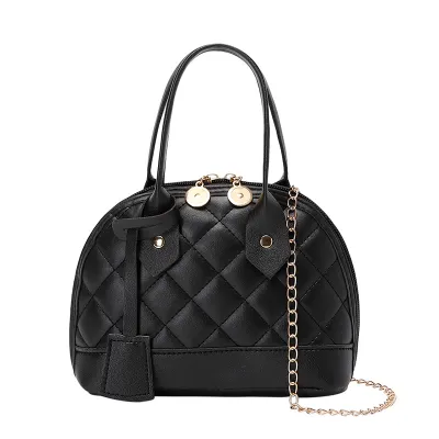 Women Fashion Zipper Design Rhombus Stitching PU Shell Crossbody Bag