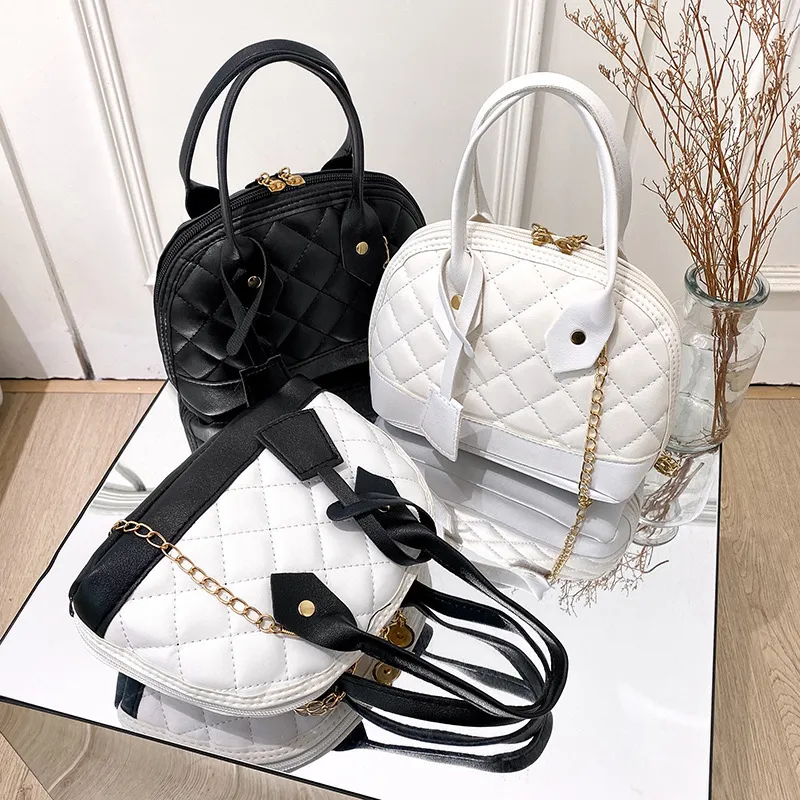 Women Fashion Zipper Design Rhombus Stitching PU Shell Crossbody Bag