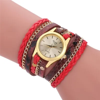 Women Trendy Snakeskin Printed Multilayer Wrap Leather Band Quartz Watch