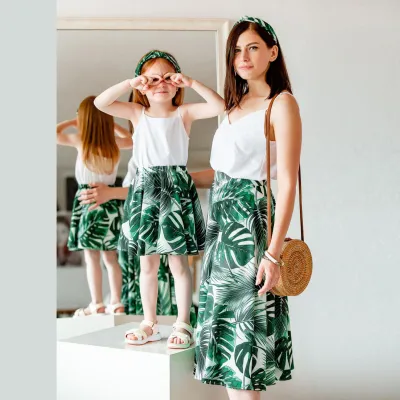 Mother Daughter Kids Girls Casual Floral Plant Pattern Spliced Sleeveless Parent-child Slip Dress