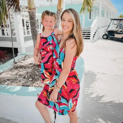 Mother Daughter Kids Girls Casual Plant All Over Print Round Neck Sleeveless Parent-child Beach Slip Dress