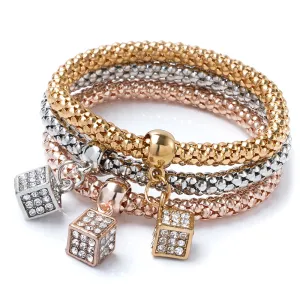 Unisex Trendy Rhinestone Pendant Three Color Alloy Bracelet Set