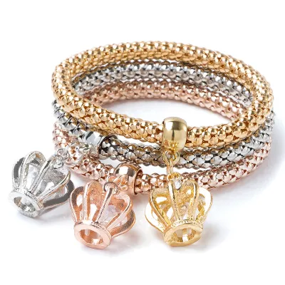 Unisex Trendy Rhinestone Pendant Three Color Alloy Bracelet Set