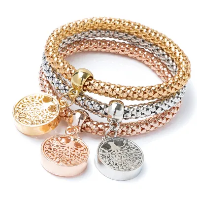 Unisex Trendy Rhinestone Pendant Three Color Alloy Bracelet Set