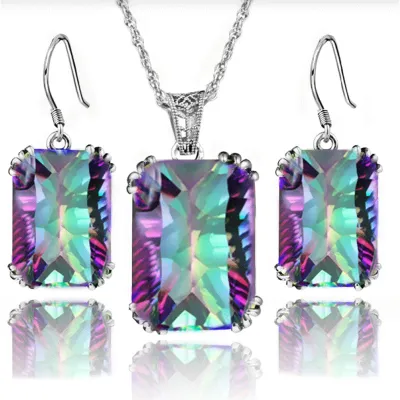 Women Exquisite Crystal Glass Pendant Necklace and Earrings Set