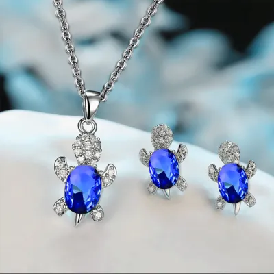 Women Cute Rhinestone Turtle Shaped Design Necklace And Earrings Set