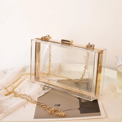 Women Fashion Clear Crossbody Solid Color Buckle Design Portable Box Small Square Evening Bag