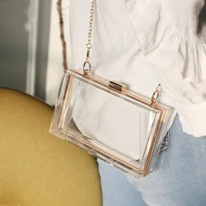 Women Fashion Clear Crossbody Solid Color Buckle Design Portable Box Small Square Evening Bag