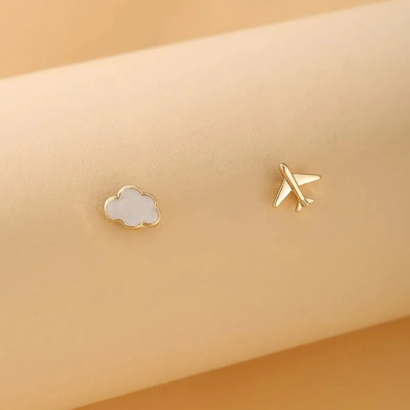 Women Cute Cloud And Airplane Shaped Alloy Stud Earrings