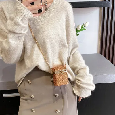 Women Fashion Mini Rhinestone Decorative Buckle Design Square Crossbody Bag