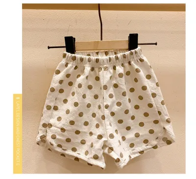 Kids Casual Plaid Polka Dot Elastic Waist Shorts Summer Cotton Boys
