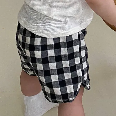 Kids Casual Plaid Polka Dot Elastic Waist Shorts Summer Cotton Boys