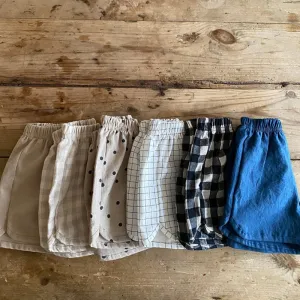 Kids Casual Plaid Polka Dot Elastic Waist Shorts Summer Cotton Boys