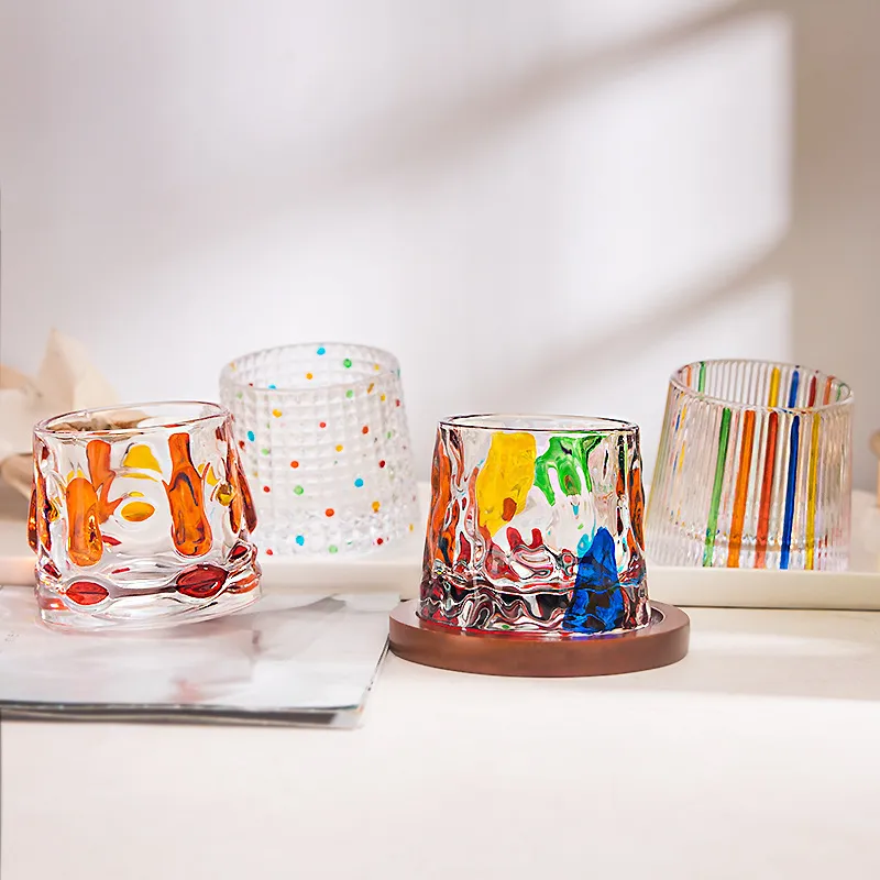 Creative Hand Painted Spinning Whiskey Glass Cup with Coaster