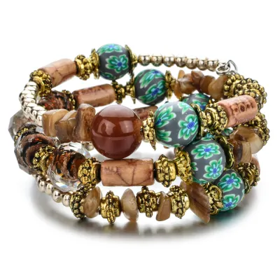 Unisex Bohemian Natural Stone Multilayer Strand Charm Bracelet