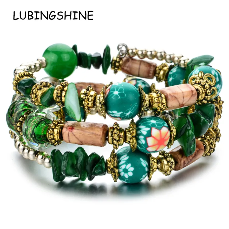 Unisex Bohemian Natural Stone Multilayer Strand Charm Bracelet