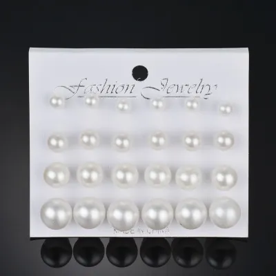 Women Plain Ball Imitation Pearl Stud Earrings Set Fashion Jewelry