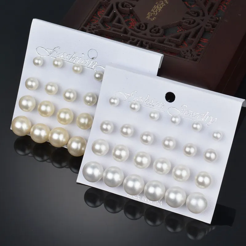 Women Plain Ball Imitation Pearl Stud Earrings Set Fashion Jewelry