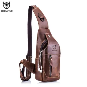 Men Vintage Genuine Leather Zipper Buckle Multi Pocket Business Chest Bag
