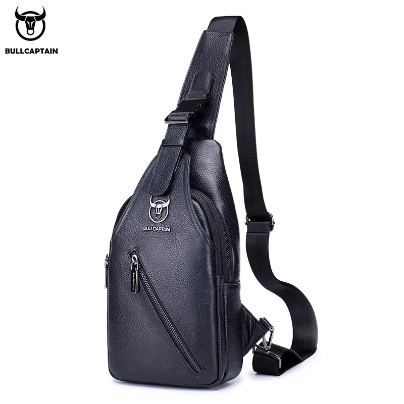 Men Vintage Zipper Buckle Design Multi Pocket Business Leather Chest Bag