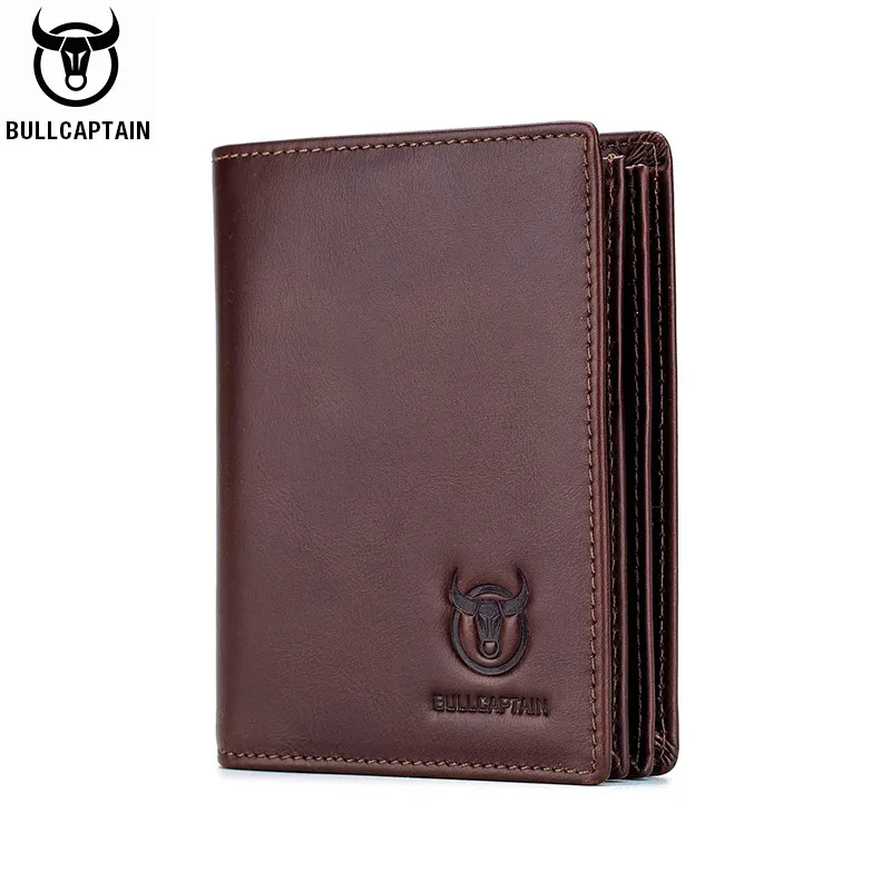 Men Vintage Folding Multi Pocket Genuine Cow Leather Short Wallet
