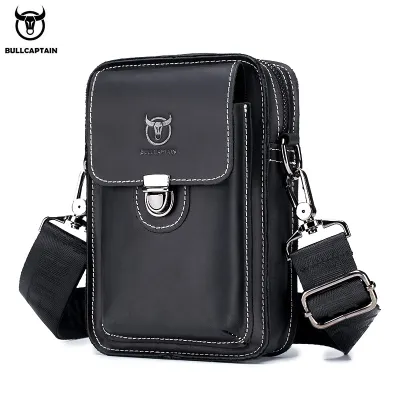 Men Vintage Genuine Leather Zipper Buckle Design Multi Pocket Business Chest Bag