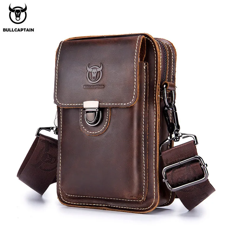 Men Vintage Genuine Leather Zipper Buckle Design Multi Pocket Business Chest Bag