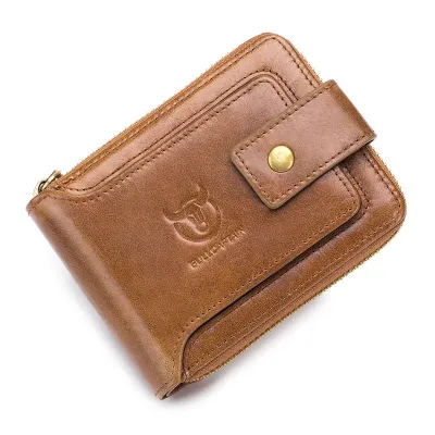 Men Vintage Folding Buckle Multi-pocket Genuine Leather Short Wallet