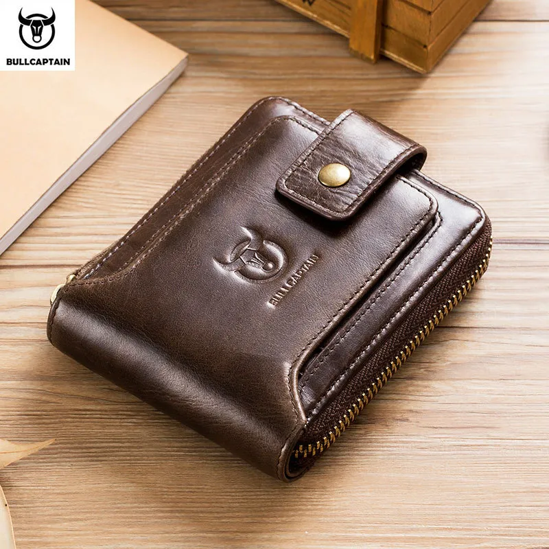Men Vintage Folding Buckle Multi-pocket Genuine Leather Short Wallet