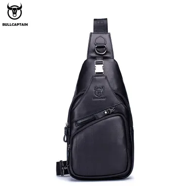 Men Vintage Zipper Design Multi-pocket Business Leather Chest Bag