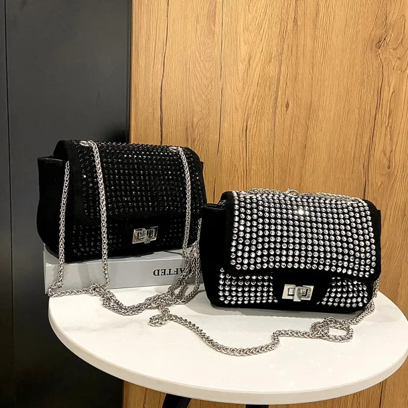 Women's Fashion Rhinestone Decorated PU Crossbody Bag with Flap Buckle Design