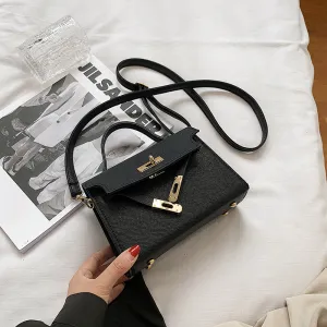 Women Fashion Flap Buckle Design Solid Color PU Crossbody Bag