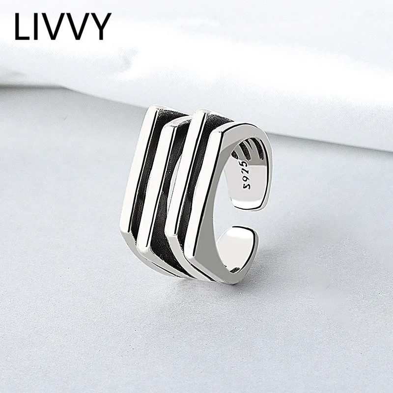 Men Plain Geometric Multilayer Silver Metal Cocktail Ring