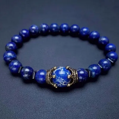 Men Vintage Natural Stone Strand Charm Bracelet