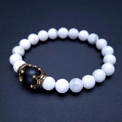 Men Vintage Natural Stone Strand Charm Bracelet