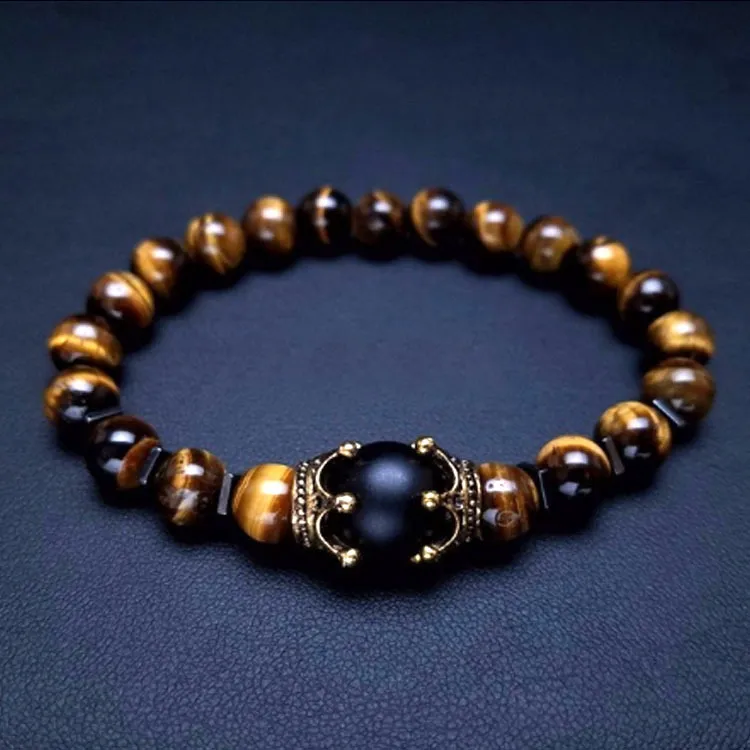 Men Vintage Natural Stone Strand Charm Bracelet