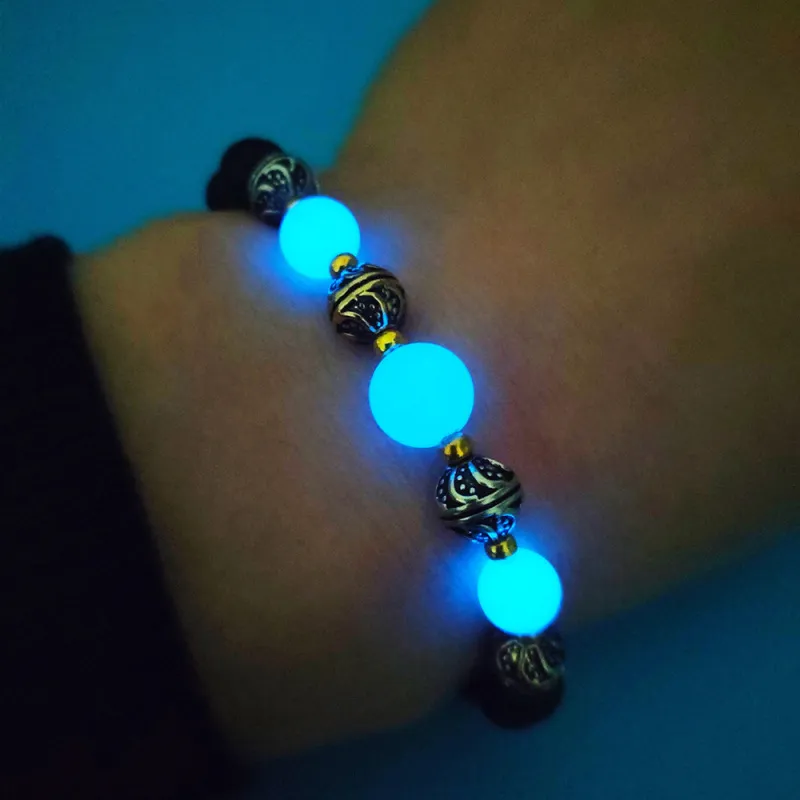 Unisex Classic Luminous Natural Stone Strand Charm Bracelet