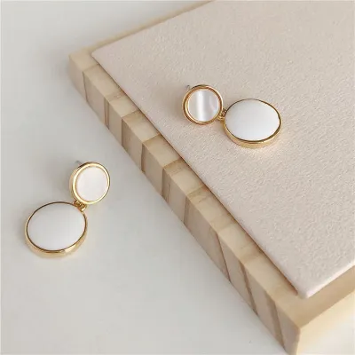 Women Simple Drop Glaze Color Blocking Drop Earrings Trendy Zinc Alloy