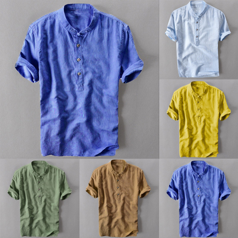 シャツ ASCLO Summer Linen Colorful Shirt (12color) Men's Stylish Cozy Linen Shirts Loose Fit Casual Gradient