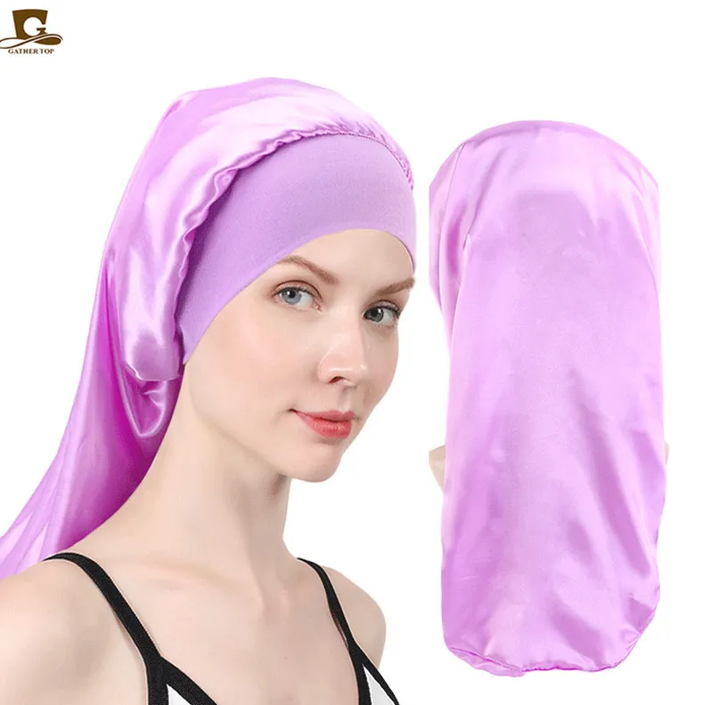 Women Casual Solid Color Satin Long Barrel Hat