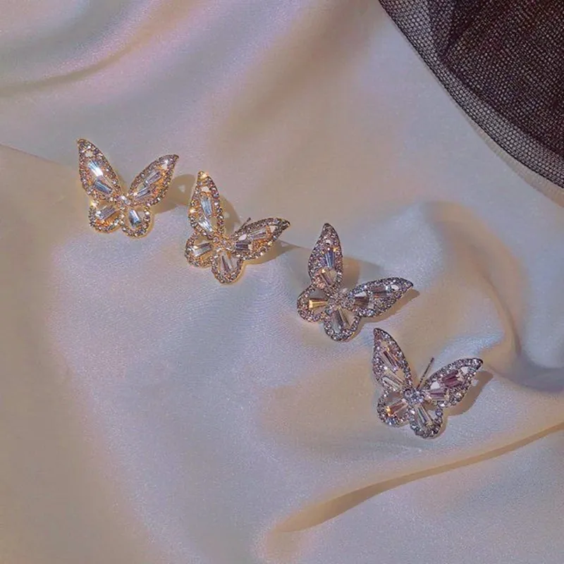 Women Exquisite Rhinestone Butterfly Shaped Stud Earrings