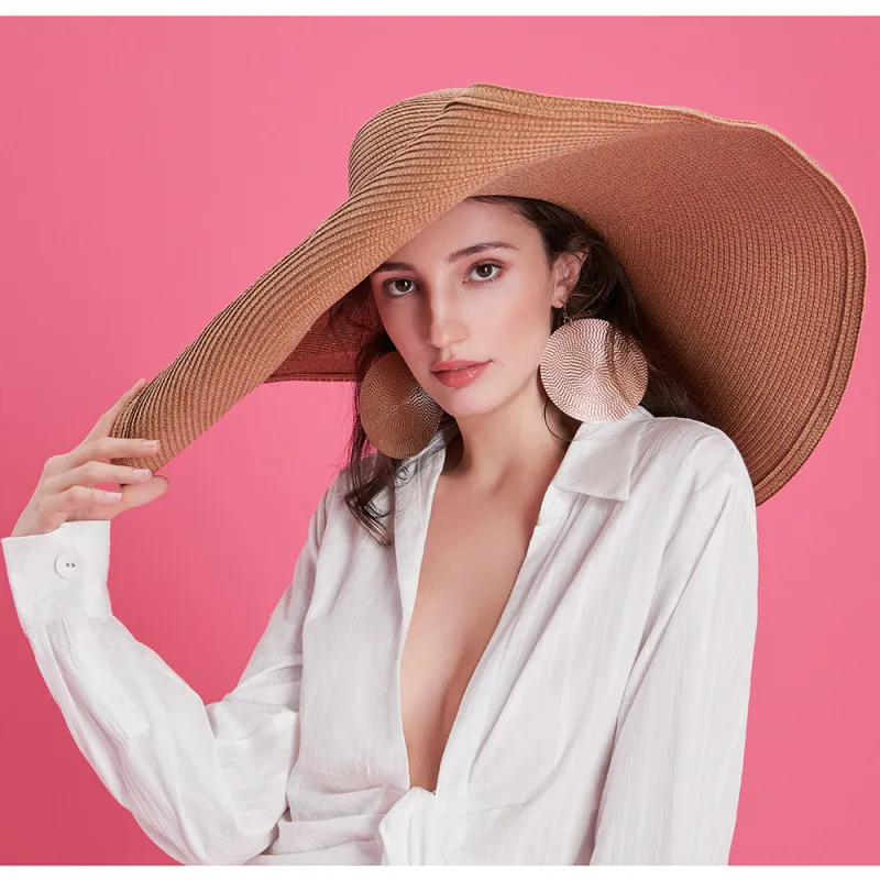 Women Summer Casual Solid Color Foldable Beach Sun Hat