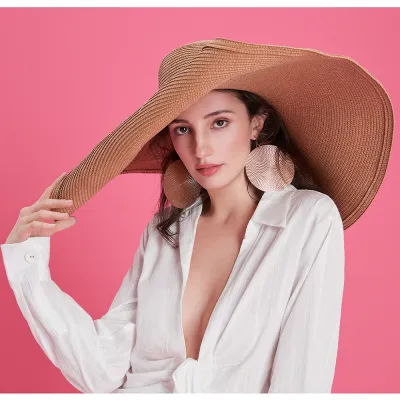 Women Summer Casual Solid Color Foldable Beach Sun Hat