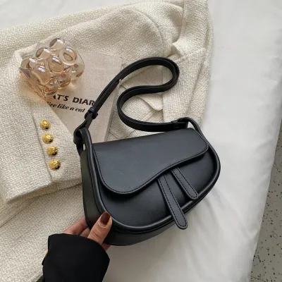 Women Casual Flap Zipper Design Solid Color PU Underarm Shoulder Bag
