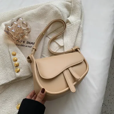 Women Casual Flap Zipper Design Solid Color PU Underarm Shoulder Bag