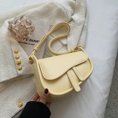 Women Casual Flap Zipper Design Solid Color PU Underarm Shoulder Bag