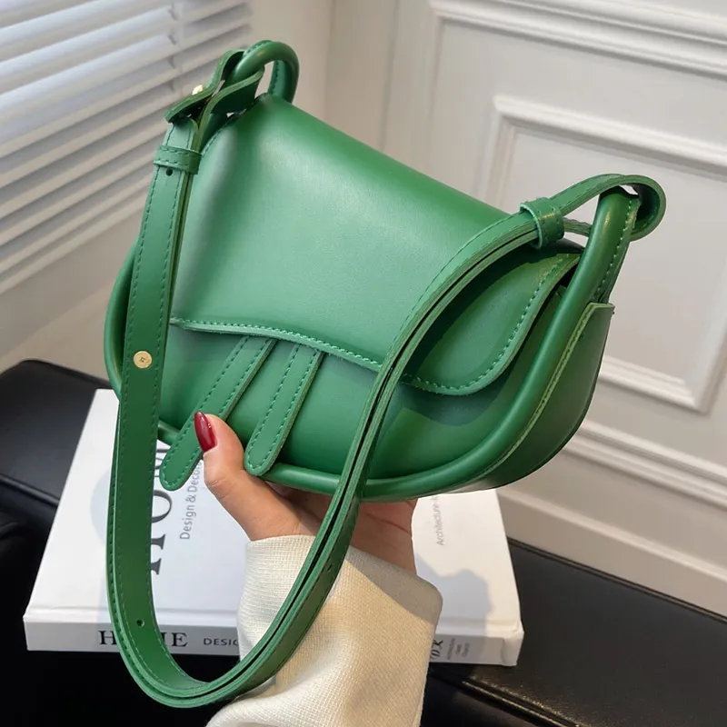Women Casual Flap Zipper Design Solid Color PU Underarm Shoulder Bag