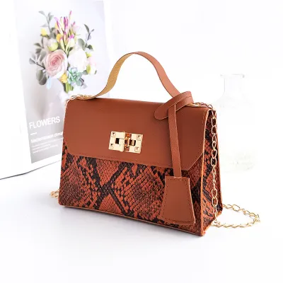 Women Vintage Flap Buckle Snake Pattern PU Crossbody Bag