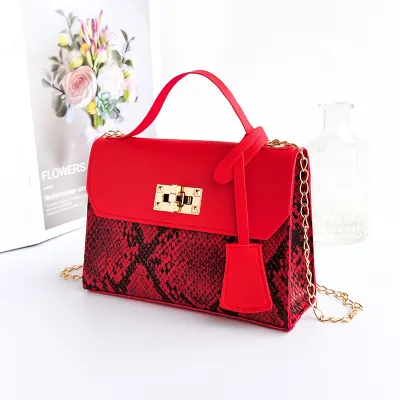Women Vintage Flap Buckle Snake Pattern PU Crossbody Bag
